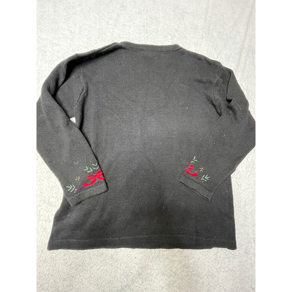 Victoria‎ Jones Vintage Christmas Sweater Black Embroidered Ornaments Beaded LG - Picture 4 of 5